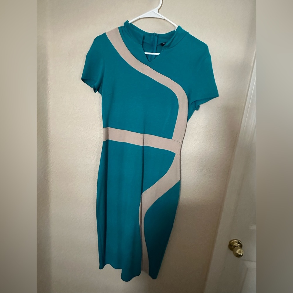 Teal & Tan fitted dress